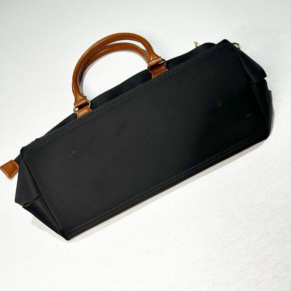 black NNEE Water Resistance Nylon Top Handle Satchel Handbag, faux leather trim - Picture 4 of 5